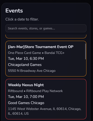 CRDBRD Find events list view